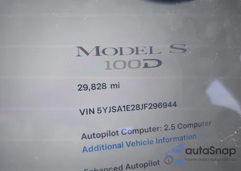 2018 Tesla Model S 100D/75D/P100D from USA, damaged, VIN 5YJSA1E28JF296944